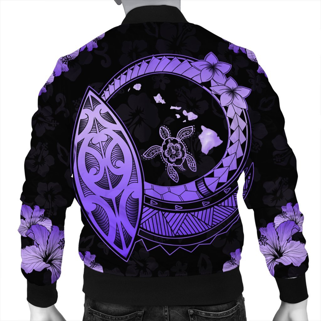 Hawaii Turtle Hibiscus Map Polynesian Bomber Jacket Violet - AH - Polynesian Pride