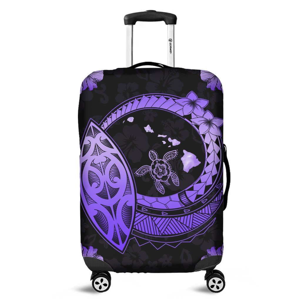 Hawaii Turtle Hibiscus Map Polynesian Luggage Covers Violet - AH Black - Polynesian Pride