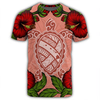 Hawaii Turtle Hibiscus Pink T Shirt Fide Style - Polynesian Pride