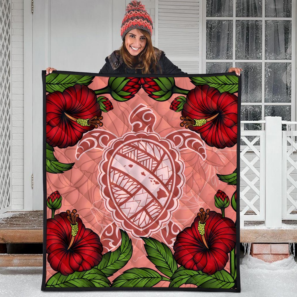Hawaii Turtle Hibiscus Pink Premium Quilts - Fide Style - AH - Polynesian Pride
