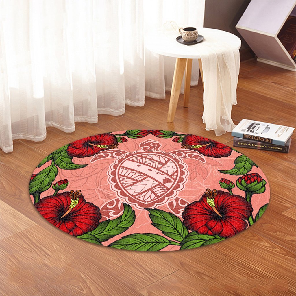 Hawaii Turtle Hibiscus Pink Round Carpet - Fide Style - AH - Polynesian Pride