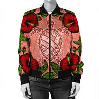 Hawaii Turtle Hibiscus Pink Bomber Jacket - Fide Style - AH - Polynesian Pride