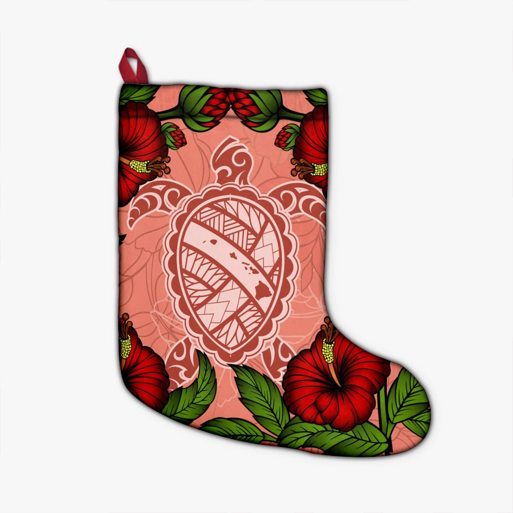 Hawaii Turtle Hibiscus Pink Christmas Stocking - Fide Style - AH Christmas Stocking 26 X 42 cm Black - Polynesian Pride