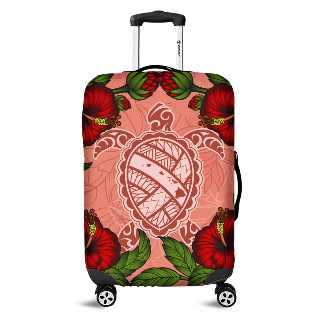 Hawaii Turtle Hibiscus Pink Luggage Covers - Fide Style - AH Black - Polynesian Pride