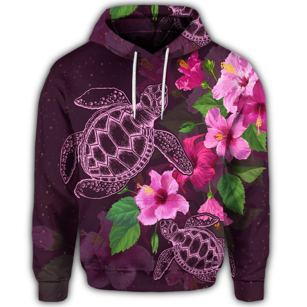 Hawaiian Turtle Hibiscus Pink Simple Hoodie - Polynesian Pride