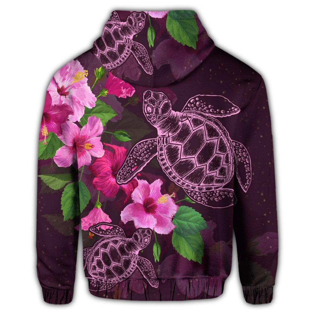 Hawaiian Turtle Hibiscus Pink Simple Hoodie - Polynesian Pride