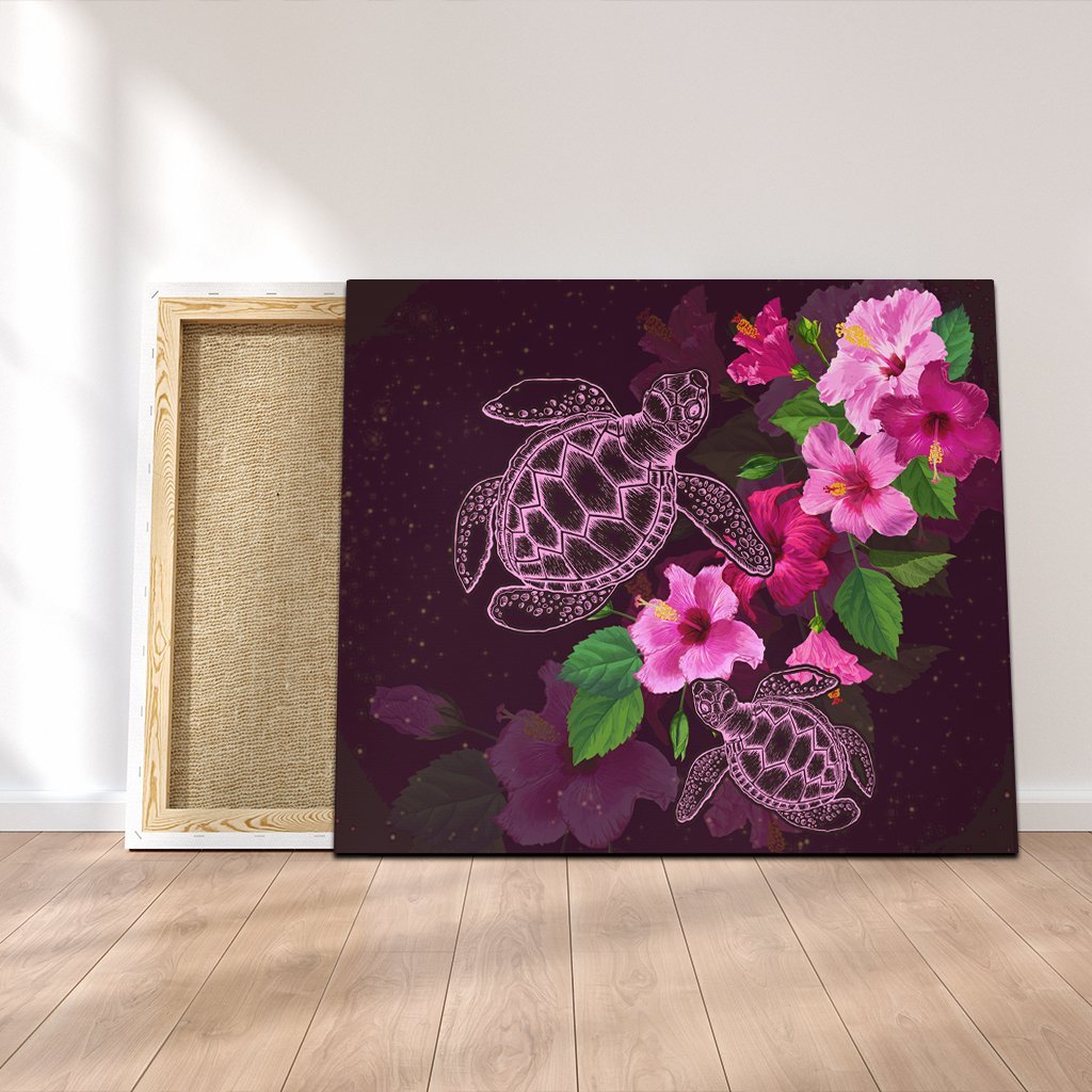 Hawaii Turtle Hibiscus Pink Simple Canvas - AH Canvas Poly-cotton - Polynesian Pride