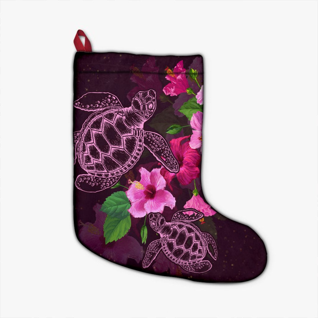 Hawaii Turtle Hibiscus Pink Simple Christmas Stocking - AH Christmas Stocking 26 X 42 cm Black - Polynesian Pride