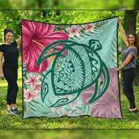 Hawaii Turtle Hibiscus Plumeria Premium Quilts - Hug Style - AH Black - Polynesian Pride