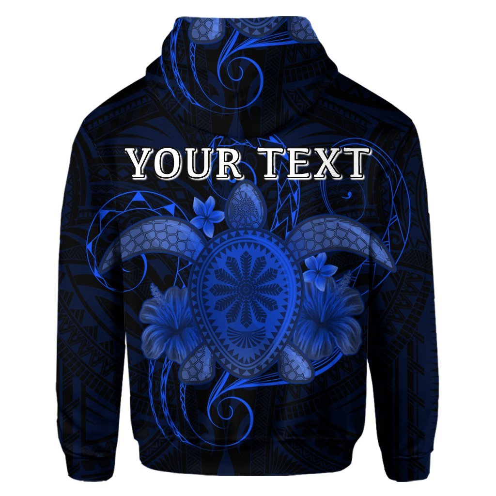 Custom Hawaii Turtle Hibiscus Polynesian Hoodie Full Style Blue - Polynesian Pride