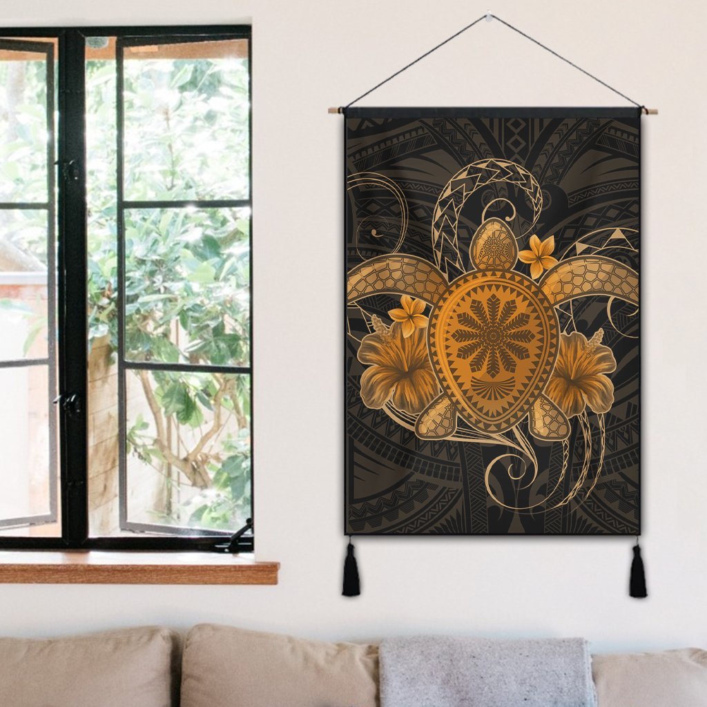 Hawaii Turtle Hibiscus Polynesian Hanging Poster - Full Style - Gold - AH - Polynesian Pride