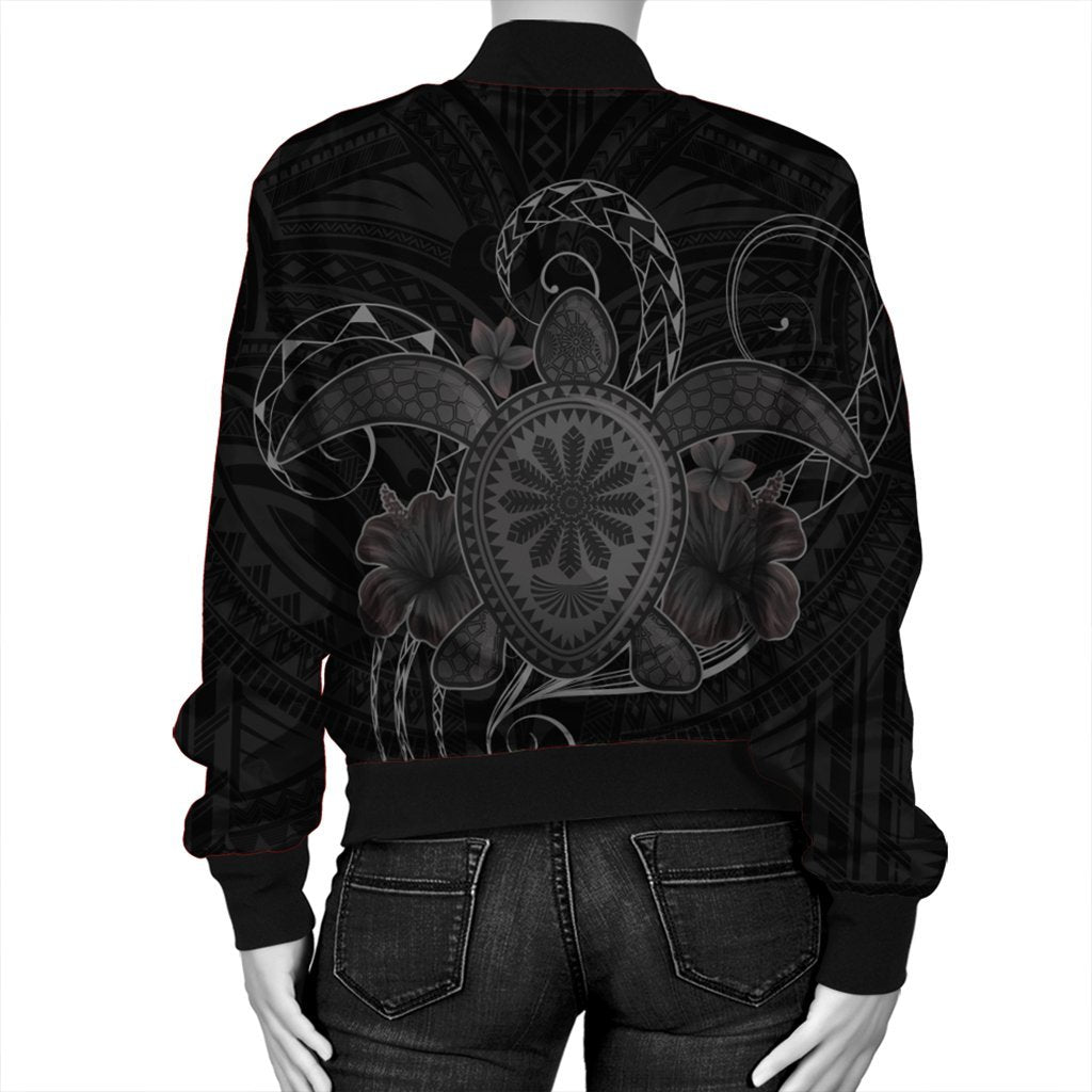 Hawaii Turtle Hibiscus Polynesian Bomber Jacket - Full Style - Gray - AH - Polynesian Pride