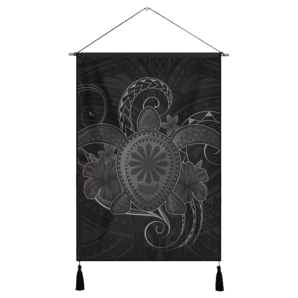 Hawaii Turtle Hibiscus Polynesian Hanging Poster - Full Style - Gray - AH Hanging Poster Cotton And Linen - Polynesian Pride