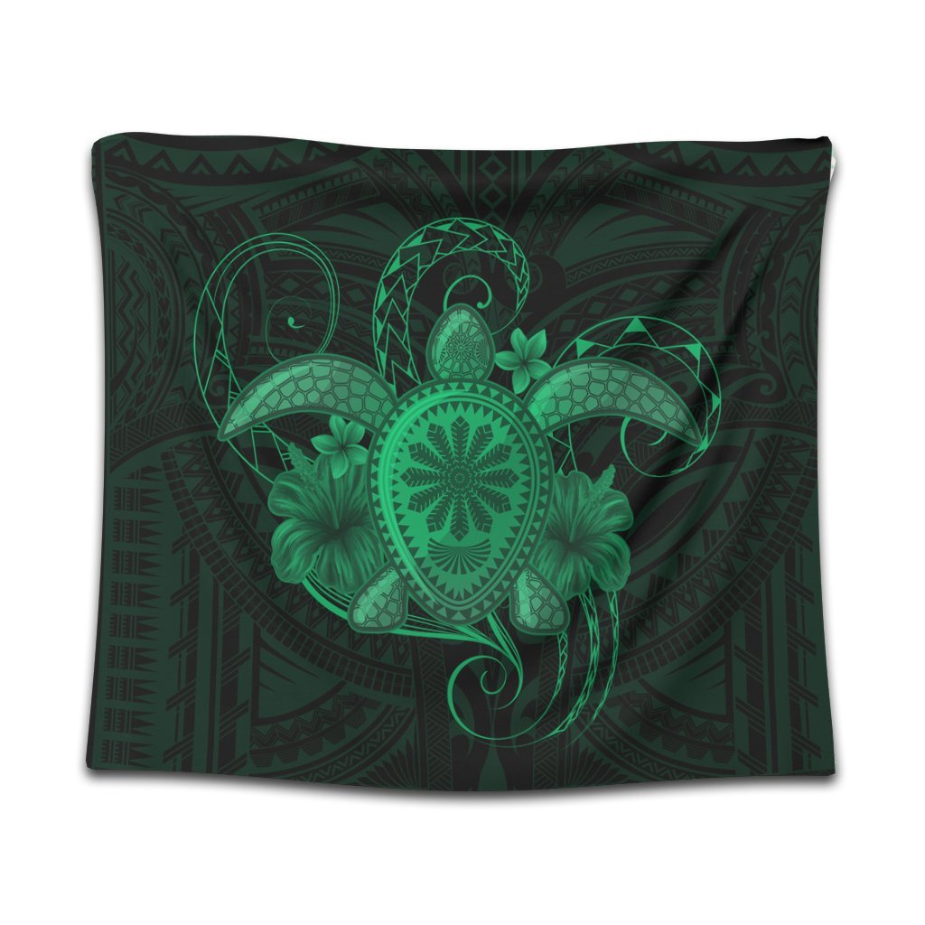 Hawaii Turtle Hibiscus Polynesian Tapestry - Full Style - Green - AH Wall Tapestry Black - Polynesian Pride