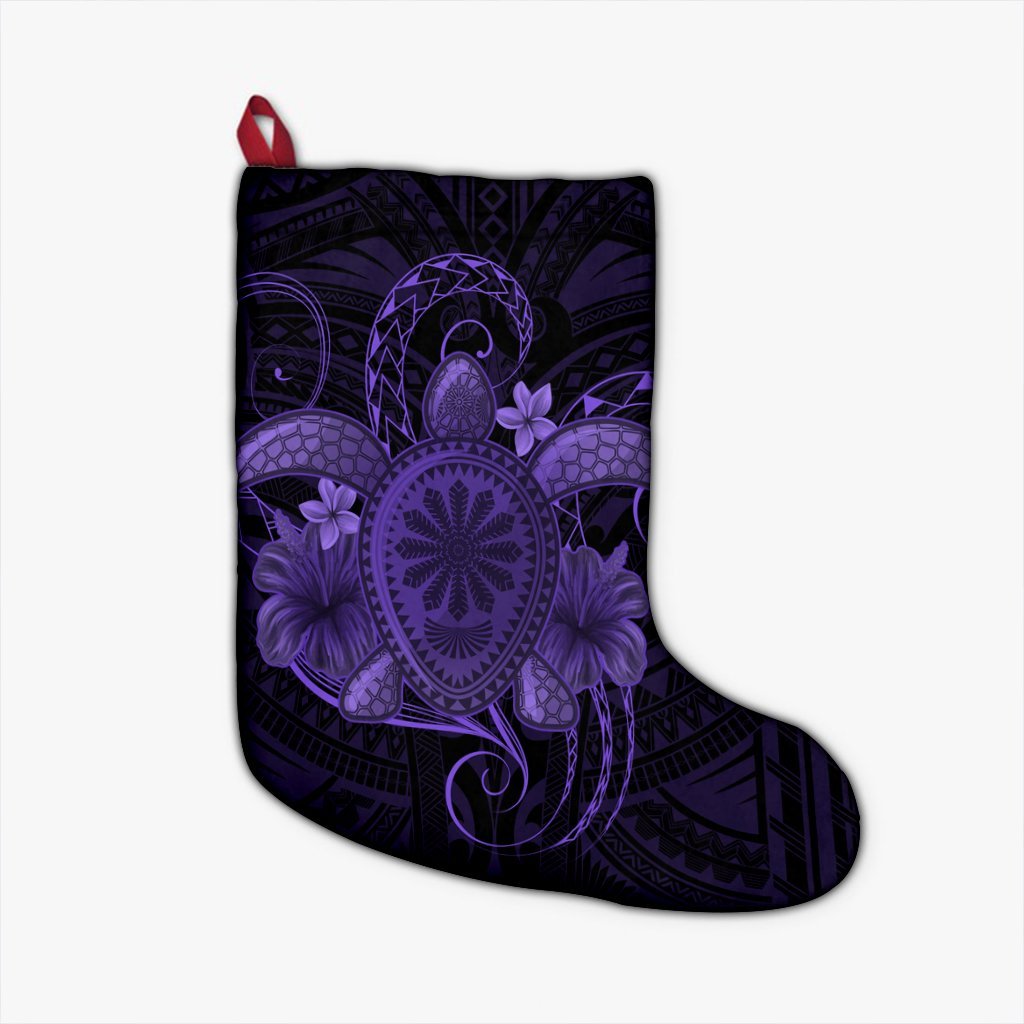 Hawaii Turtle Hibiscus Polynesian Christmas Stocking - Full Style - Purple - AH Christmas Stocking 26 X 42 cm Black - Polynesian Pride