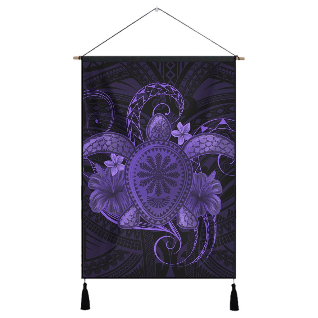 Hawaii Turtle Hibiscus Polynesian Hanging Poster - Full Style - Purple - AH Hanging Poster Cotton And Linen - Polynesian Pride