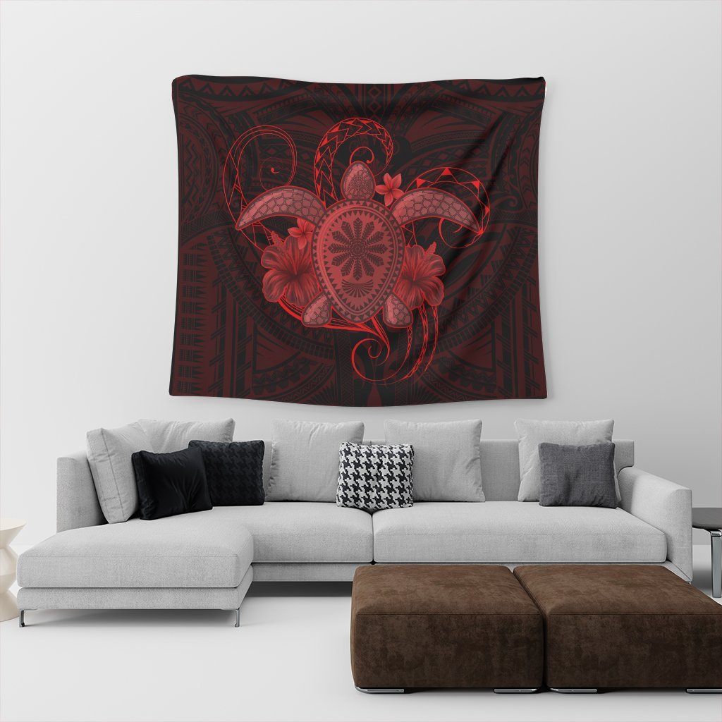 Hawaii Turtle Hibiscus Polynesian Tapestry - Full Style - Red - AH - Polynesian Pride