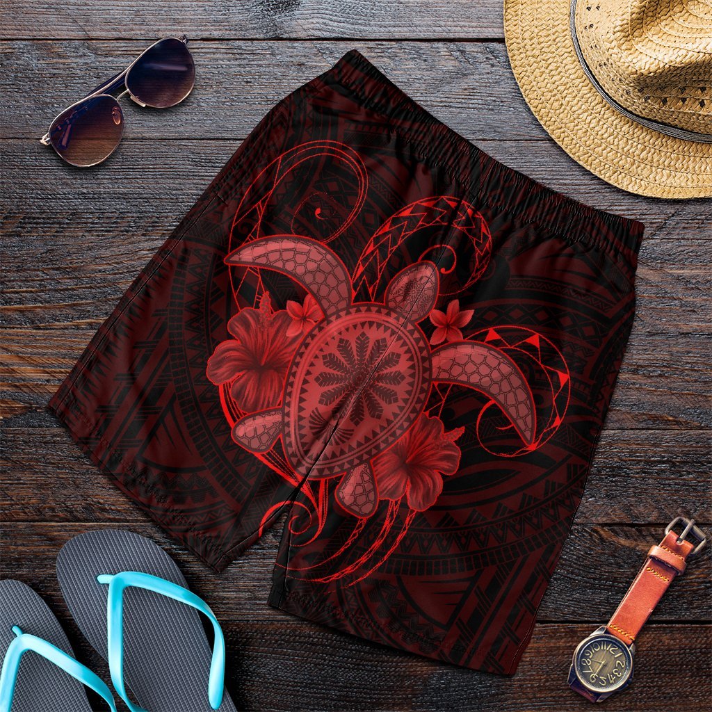 Hawaii Turtle Hibiscus Polynesian Men's Shorts - Full Style - Red - AH Art - Polynesian Pride