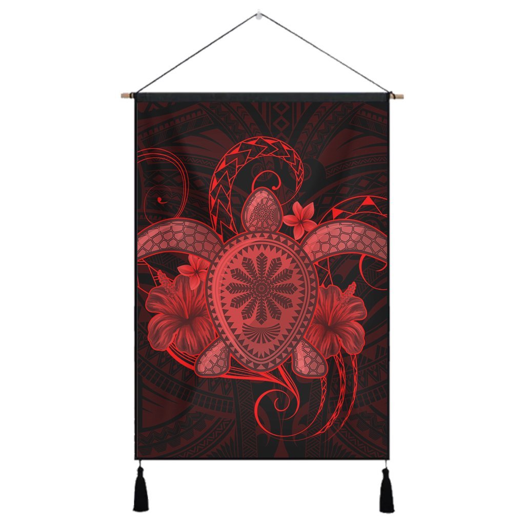 Hawaii Turtle Hibiscus Polynesian Hanging Poster - Full Style - Red - AH Hanging Poster Cotton And Linen - Polynesian Pride