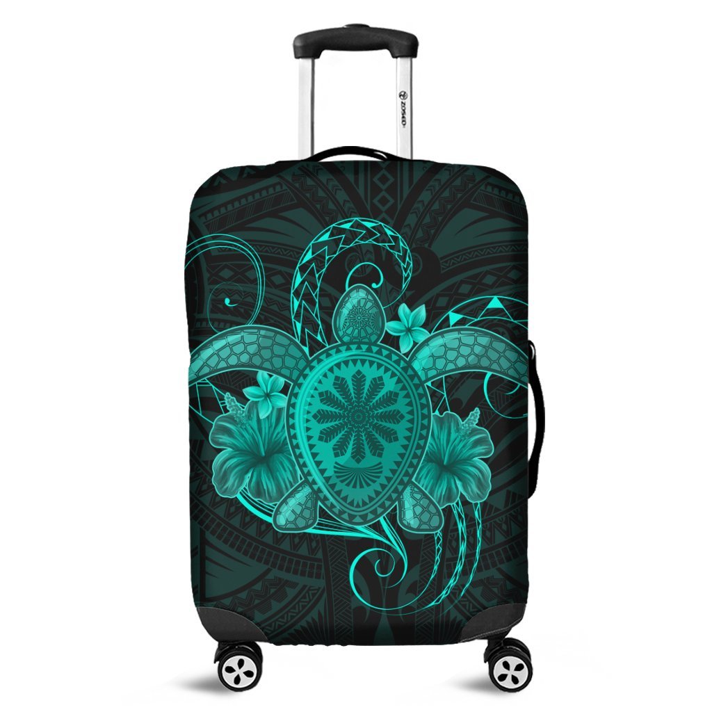 Hawaii Turtle Hibiscus Polynesian Luggage Covers - Full Style - Turquoise - AH Black - Polynesian Pride