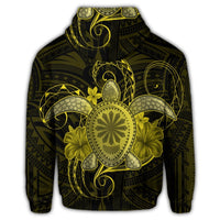 Hawaii Turtle Hibiscus Polynesian Zip Hoodie Full Style Yellow - Polynesian Pride