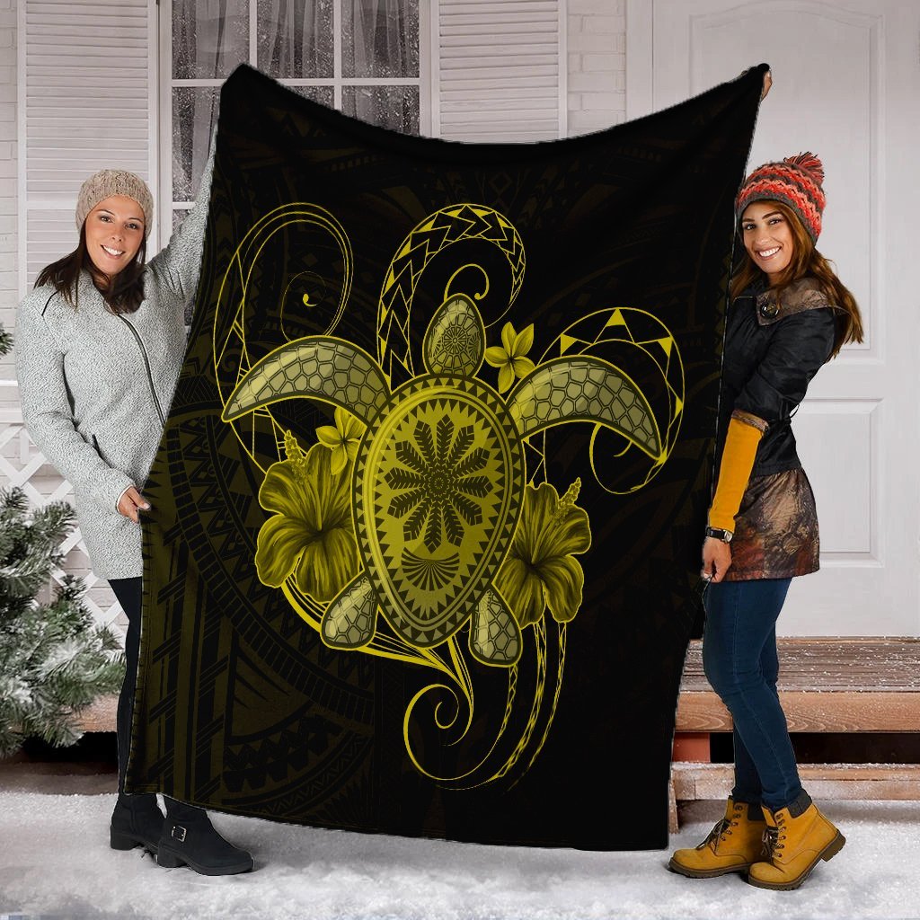 Hawaii Turtle Hibiscus Polynesian Premium Blankets - Full Style - Yellow - AH - Polynesian Pride