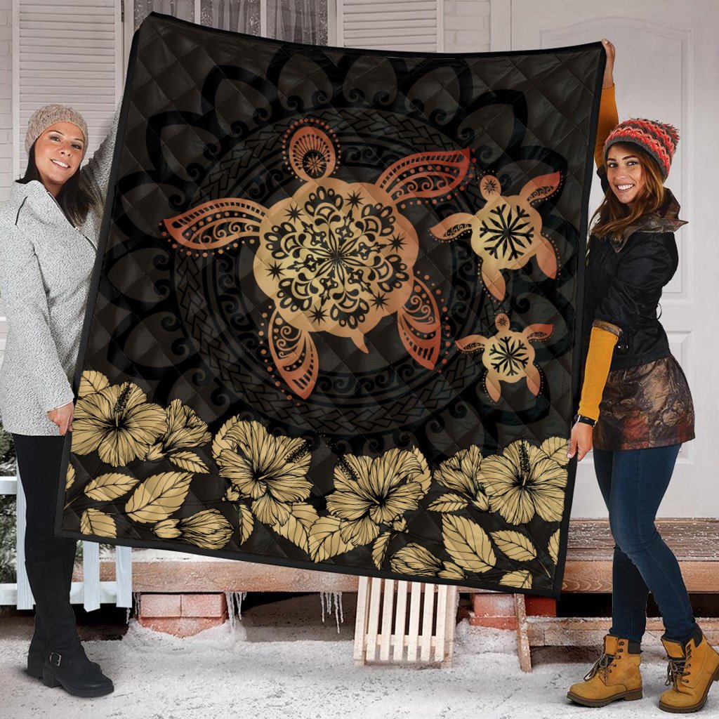 Hawaii Turtles Hibiscus Premium Quilt - Latte Style - AH - Polynesian Pride