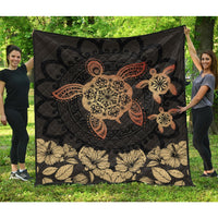 Hawaii Turtles Hibiscus Premium Quilt - Latte Style - AH - Polynesian Pride