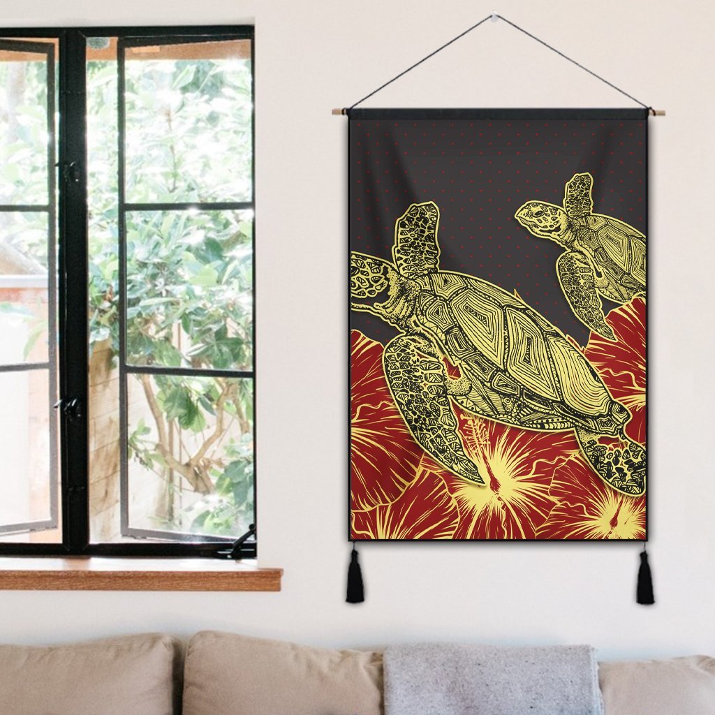 Hawaii Turtle Hibiscus Red Hanging Poster - AH - Polynesian Pride