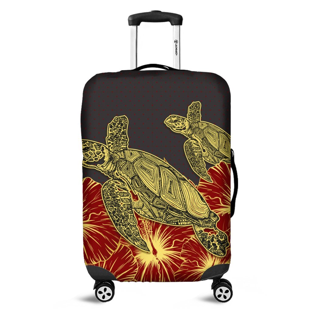 Hawaii Turtle Hibiscus Red Luggage Covers - AH Black - Polynesian Pride