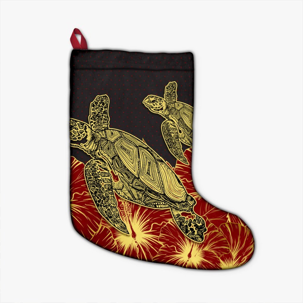 Hawaii Turtle Hibiscus Red Christmas Stocking - AH Christmas Stocking 26 X 42 cm Black - Polynesian Pride