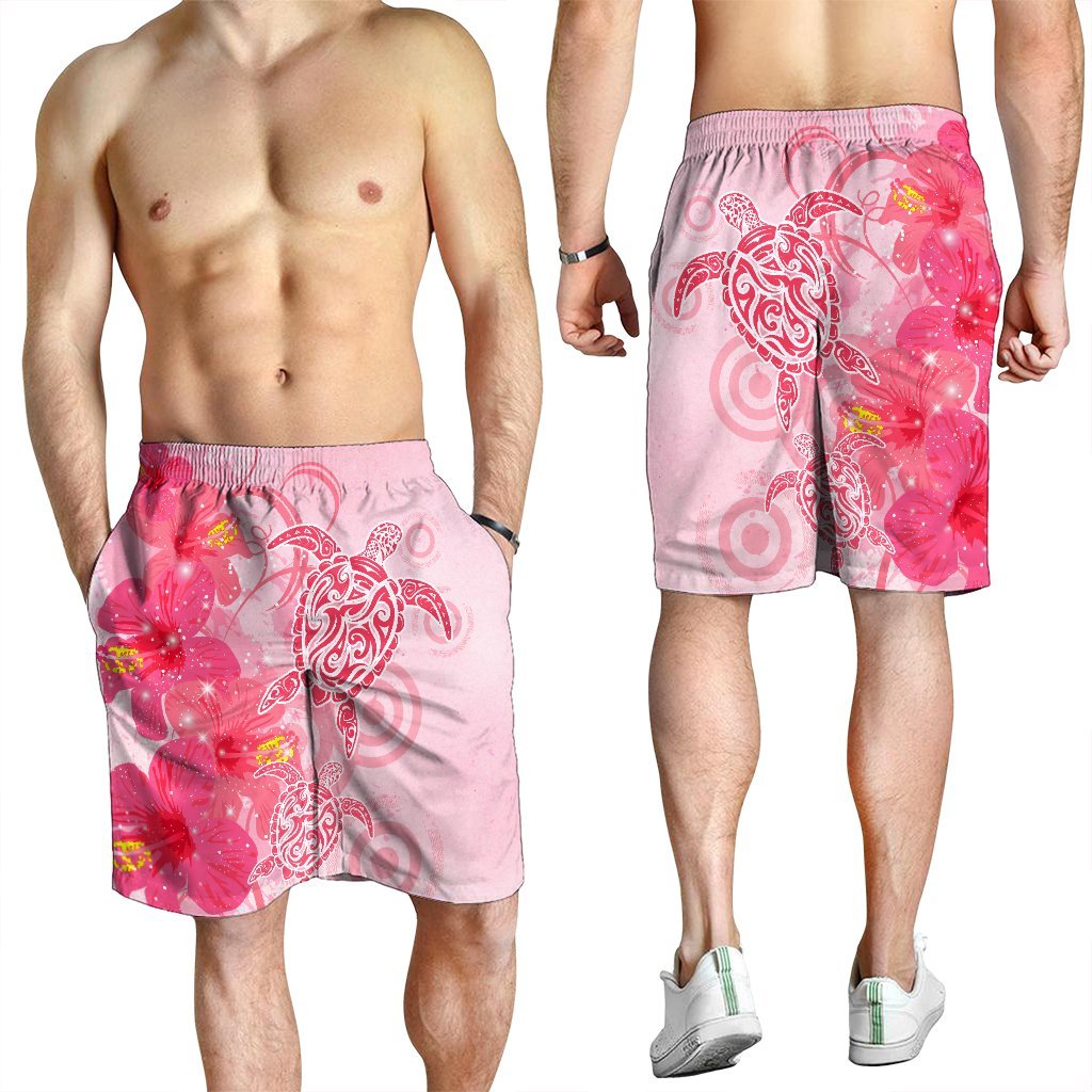 Hawaii Turtle Hibiscus Vintage Pink Men's Shorts - AH - Polynesian Pride
