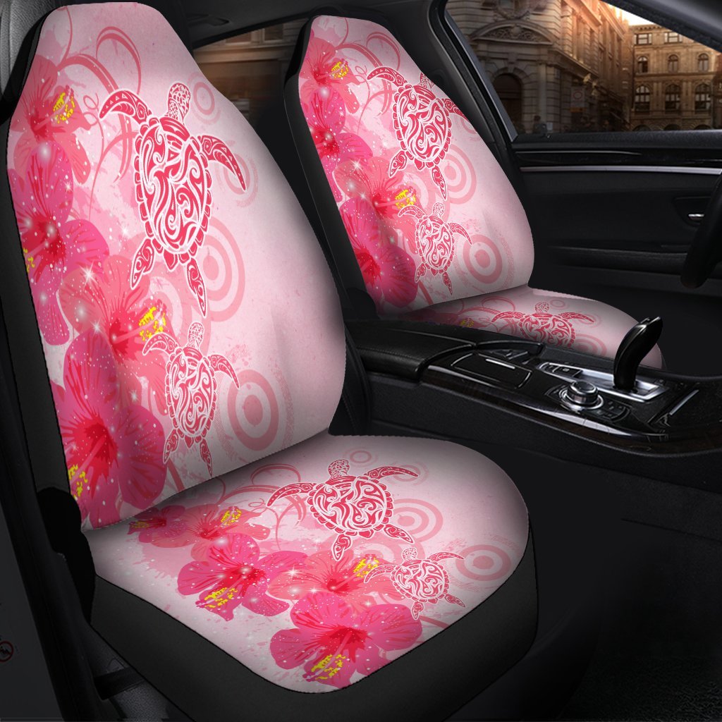 Hawaii Turtle Hibiscus Vintage Pink Car Seat Covers - AH - Polynesian Pride