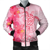 Hawaii Turtle Hibiscus Vintage Pink Bomber Jacket - AH Black Unisex - Polynesian Pride