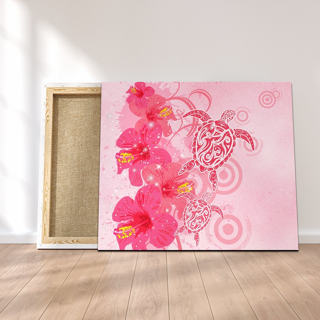 Hawaii Turtle Hibiscus Vintage Pink Canvas - AH Canvas Poly-cotton - Polynesian Pride