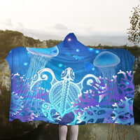 Hawaii Turtle Jellyfish Coral Hooded Blanket Galaxy Hooded Blanket - AH - Polynesian Pride