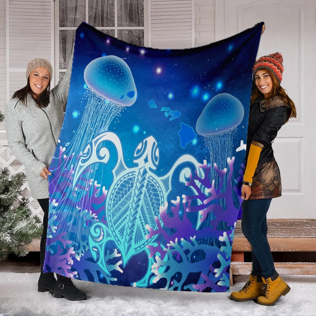 Hawaii Turtle Jellyfish Coral Premium Blankets Galaxy Premium Blankets - AH - Polynesian Pride