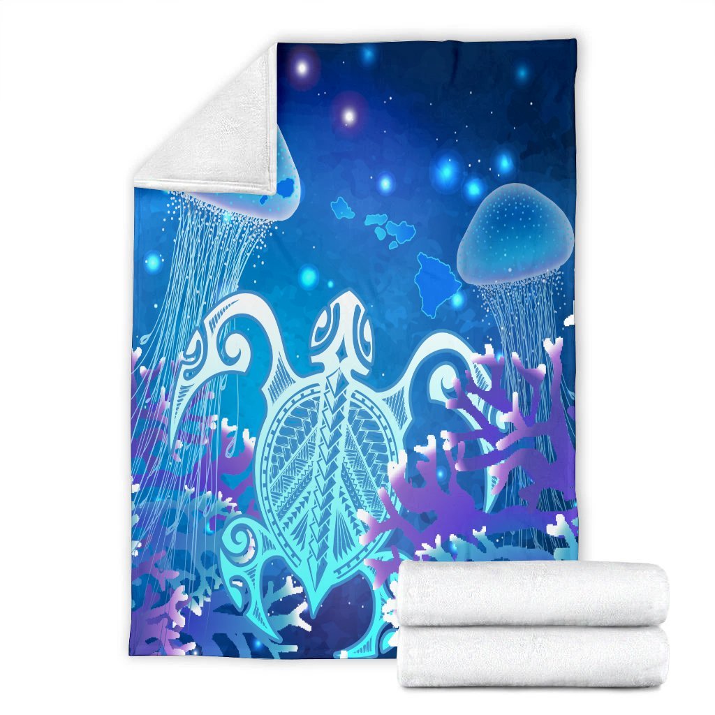 Hawaii Turtle Jellyfish Coral Premium Blankets Galaxy Premium Blankets - AH - Polynesian Pride