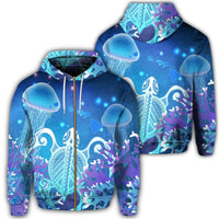 Hawaii Turtle Jellyfish Coral Galaxy Zip Hoodie Unisex Art - Polynesian Pride