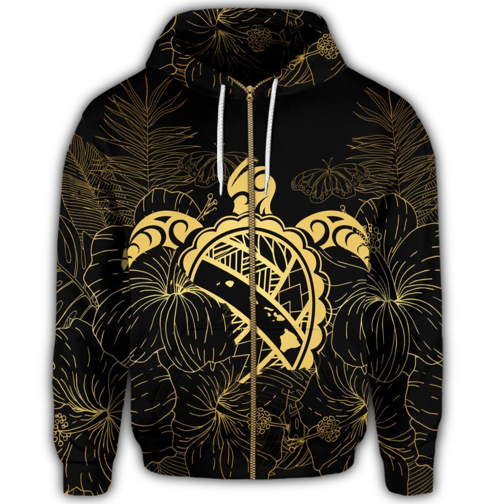 Hawaii Turtle Kanaka Golden Zip Hoodie - Polynesian Pride