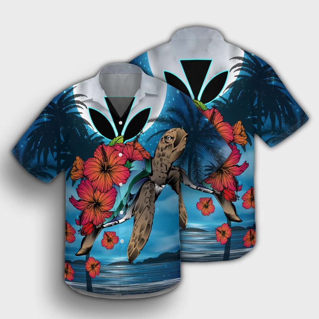 Hawaii Turtle Kanaka Hibiscus Stary Night Hawaiian Shirt - AH - Polynesian Pride
