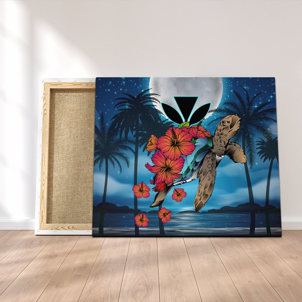 Hawaii Turtle Kanaka Hibiscus Stary Night Canvas - AH Canvas Poly-cotton - Polynesian Pride