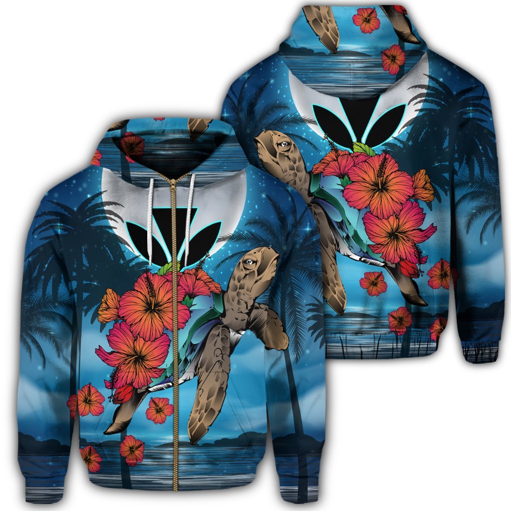 Hawaii Turtle Kanaka Hibiscus Stary Night Zip Hoodie Unisex Art - Polynesian Pride