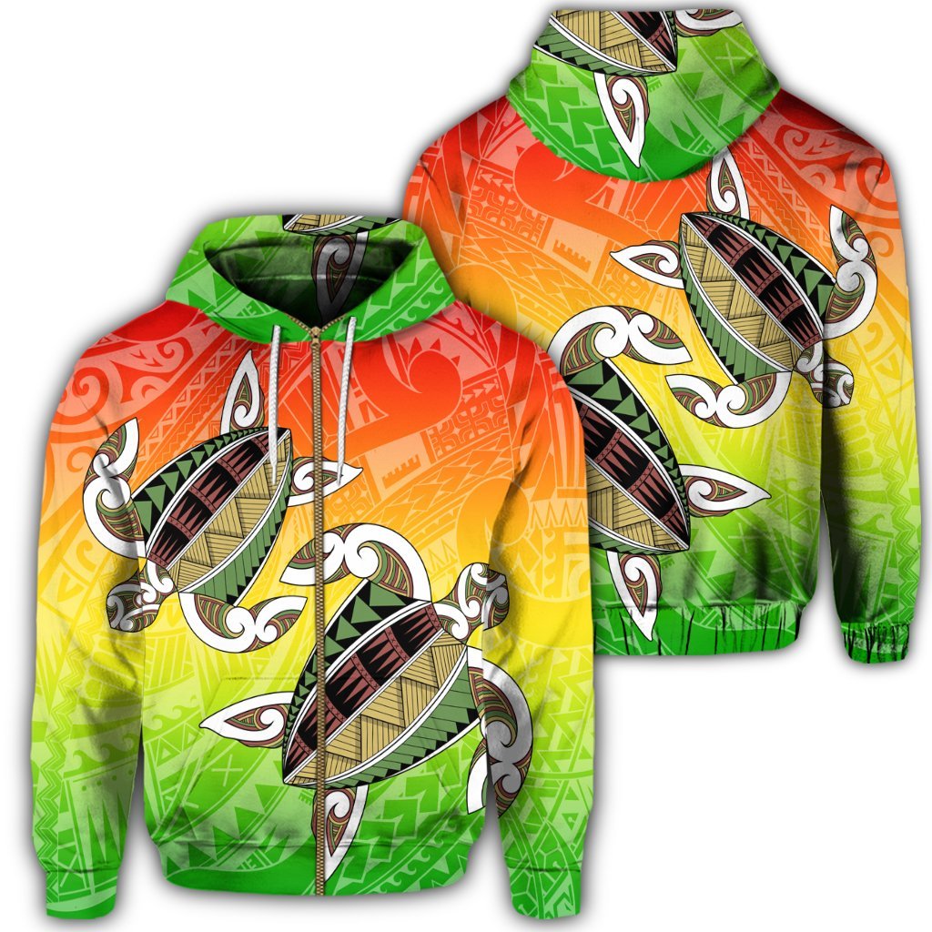 Hawaii Turtle Kanaka Maoli Zip Hoodie Unisex Art - Polynesian Pride