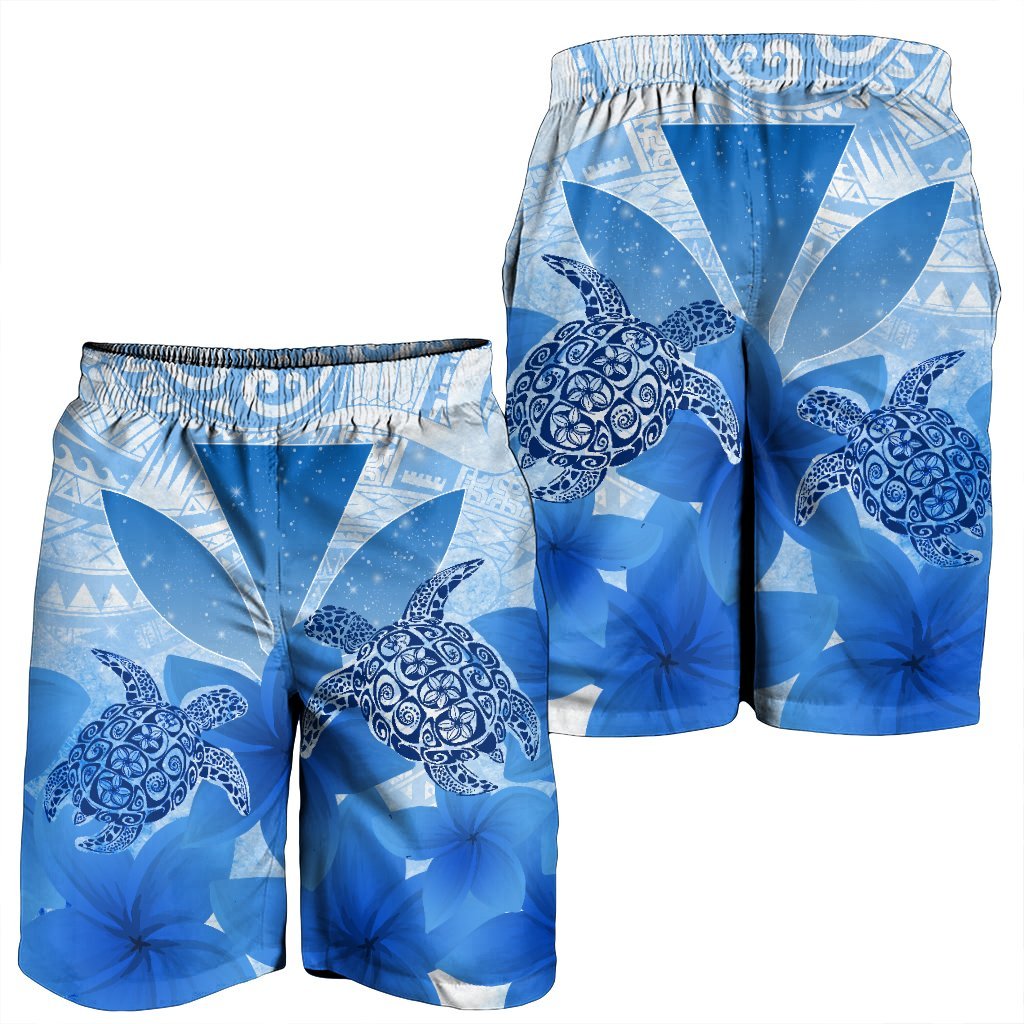 Hawaii Turtle Kanaka Plumeria Polynesian Men's Shorts Blue - AH - Polynesian Pride