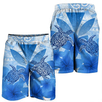 Hawaii Turtle Kanaka Plumeria Polynesian Men's Shorts Blue - AH - Polynesian Pride