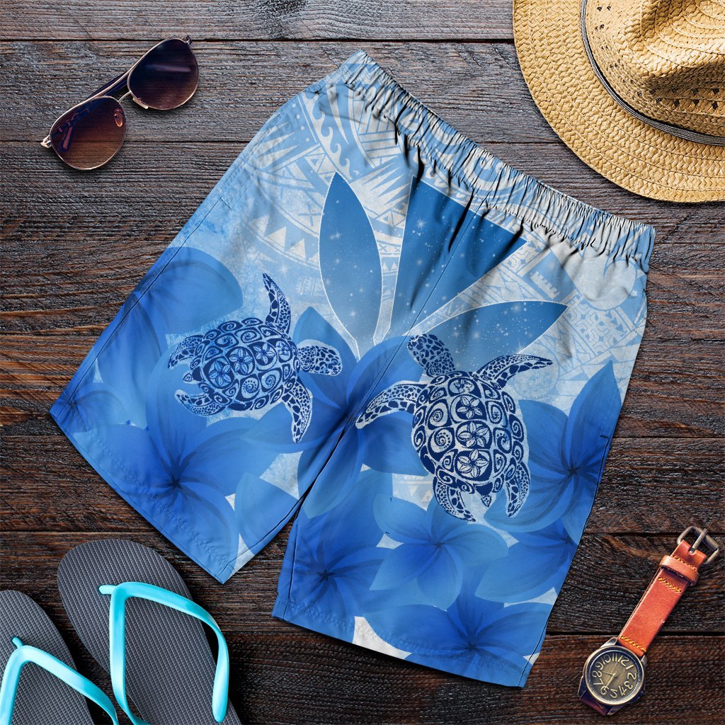 Hawaii Turtle Kanaka Plumeria Polynesian Men's Shorts Blue - AH Art - Polynesian Pride