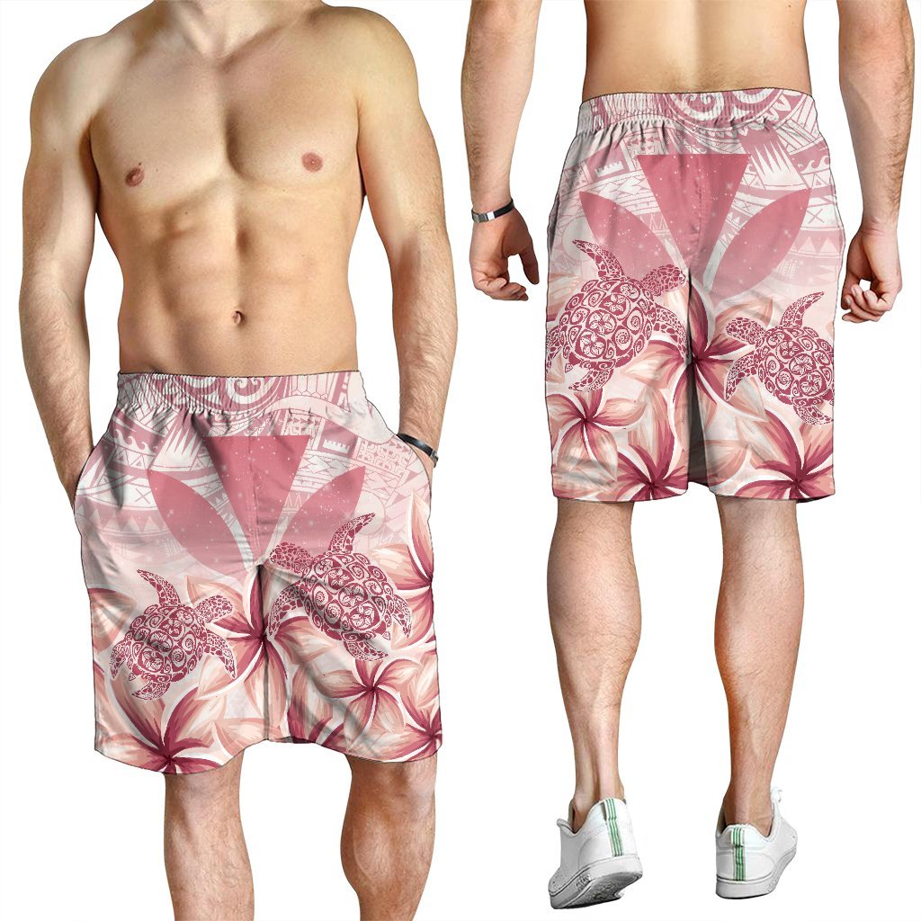 Hawaii Turtle Kanaka Plumeria Polynesian Men's Shorts Pink - AH - Polynesian Pride