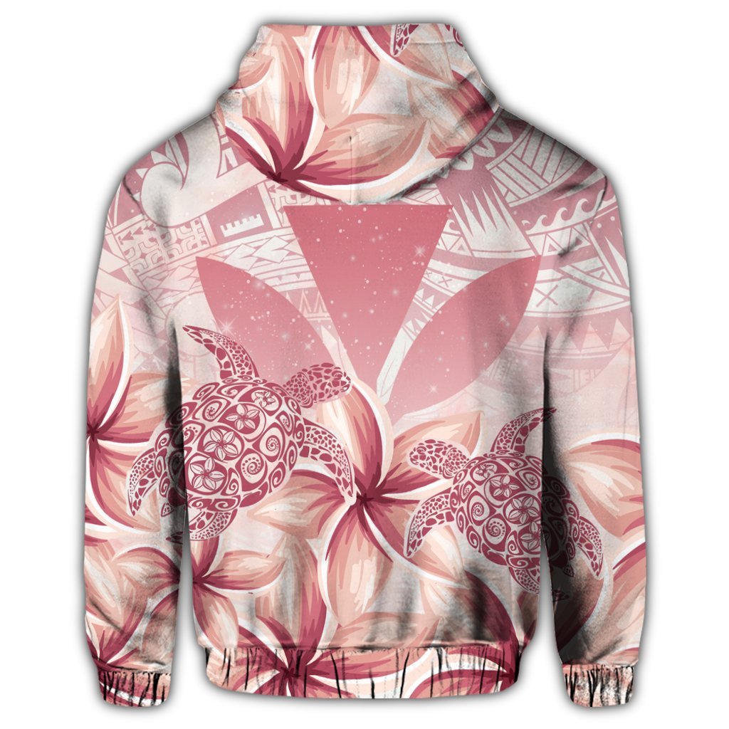 Hawaii Turtle Kanaka Plumeria Polynesian Zip Hoodie Pink - Polynesian Pride
