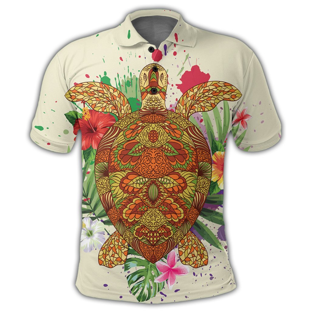 Hawaii Turtle Life Hibiscus Design Polo Shirt - Polynesian Pride